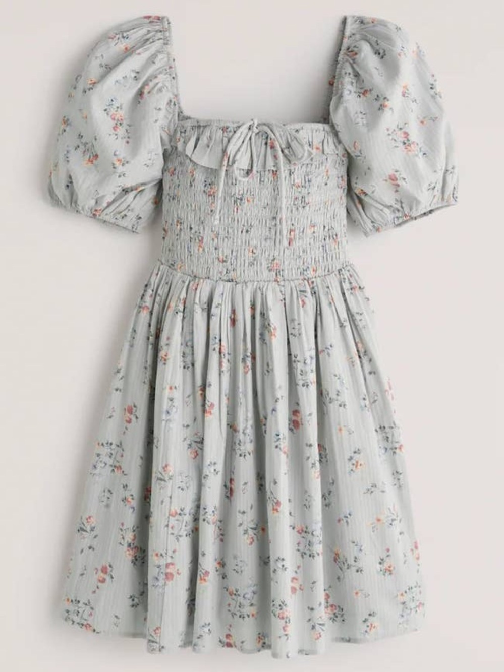 Abercrombie and Fitch Light Blue Floral Puff Sleeve Smocked Mini Dress